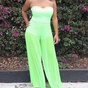 Sheer shorts lime Green bodysuit